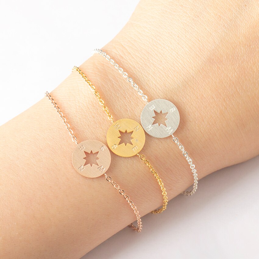 Gold Compass Bracelet Stainless Steel Dainty Disc