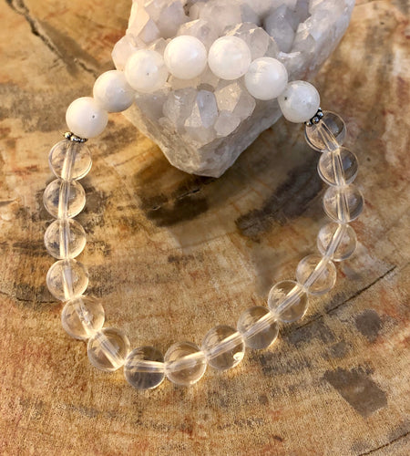 Rainbow Moonstone & Crystal Quartz Stretch Bracelet! Genuine Crystals!
