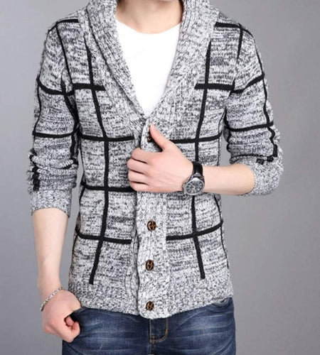 Mens Shawl Collar Gray Cardigan